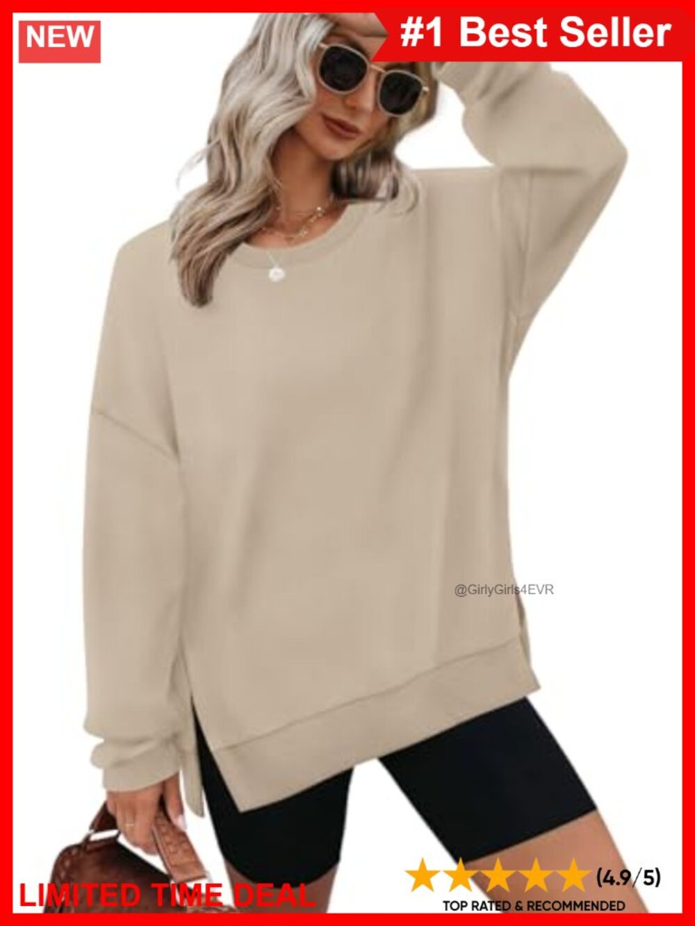 Womens Oversized Sweatshirt Pullover Crewneck Long Sleeve Comfy Casual Top